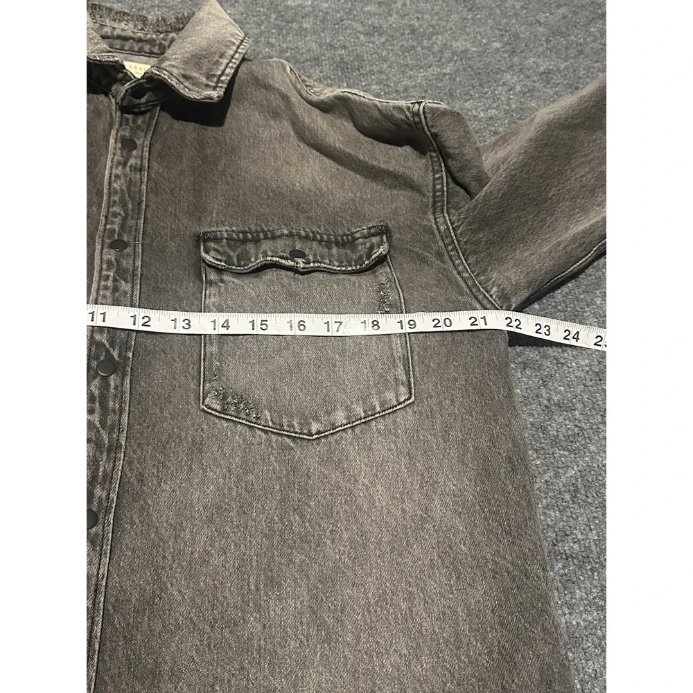 Allsaints Men's XS/S Black Denim Snap Button Shacket Trucker Distressed Frayed